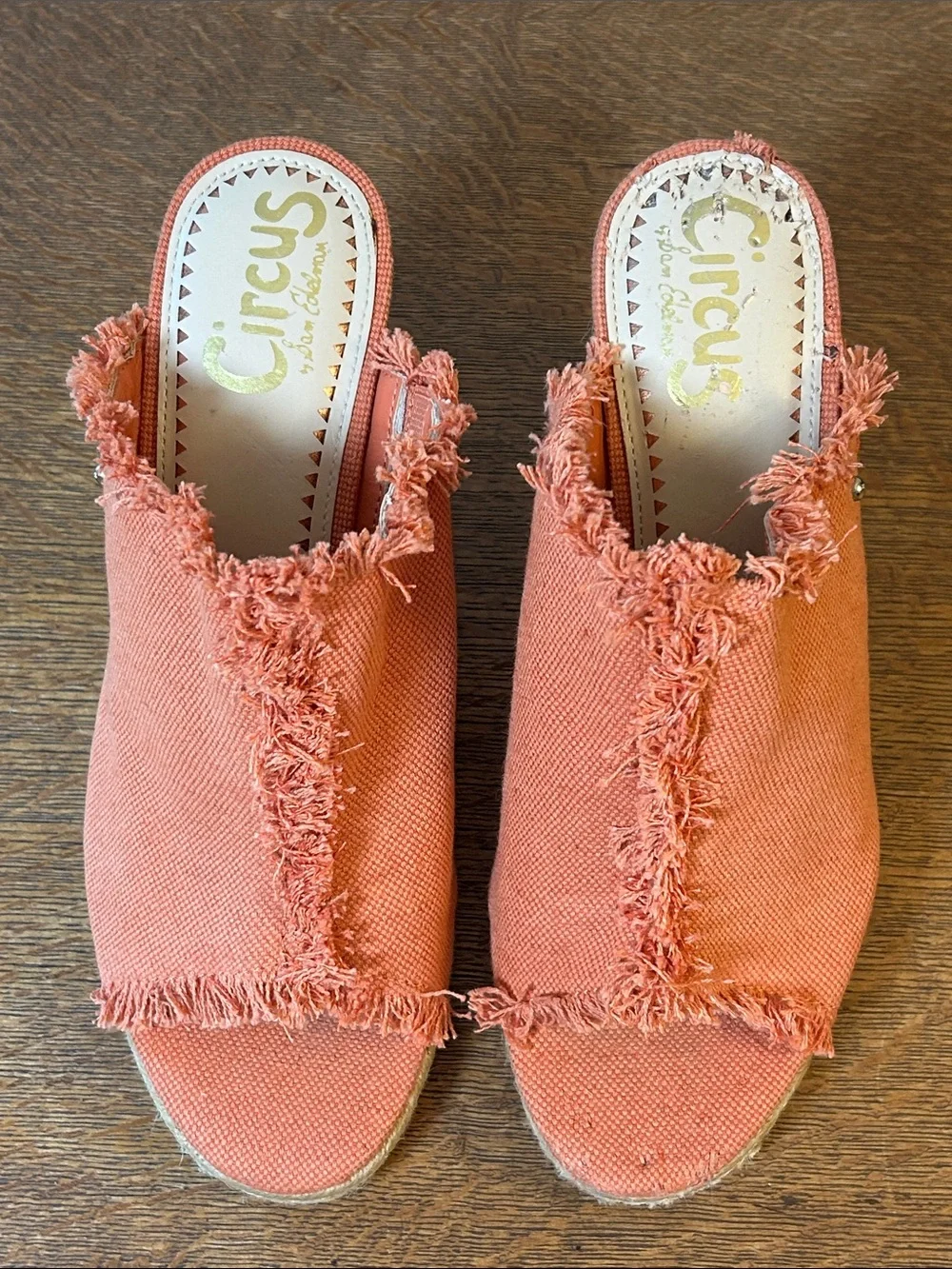 CIRCUS BY SAM EDELMAN Baker Wedge fringe Orange denim Sandals size 8.5